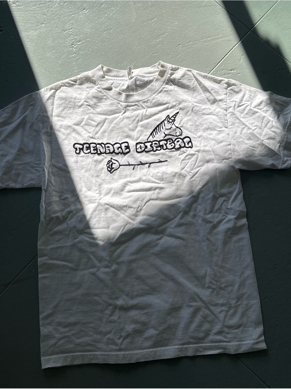 Teenage Dirtbag White hand embroidered Graphic Tee - Casual Short Sleeve Shirt